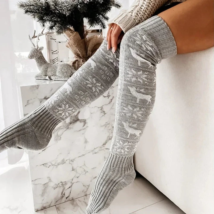 Merribel Snowflake Thigh Socks