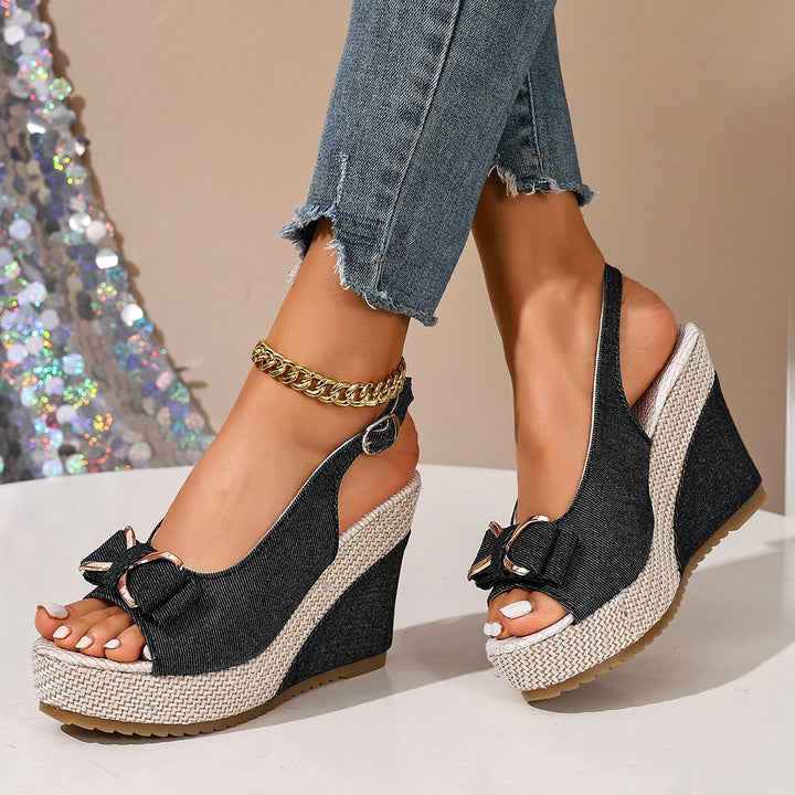 Elvara Bow Strap Wedges