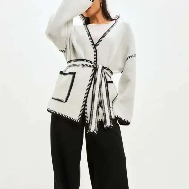 Audrey Contrast Belt Cardigan